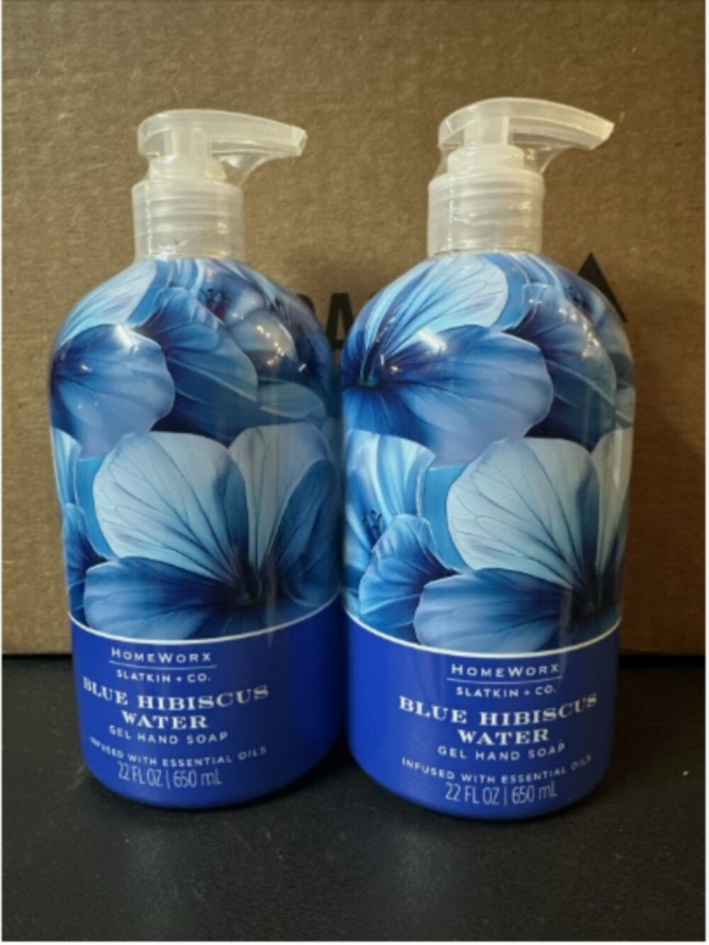 HomeWorx by Slatkin + Co. S/2 22oz Gel Hand Soap-Blue Hibiscus Water-NEW-H536138